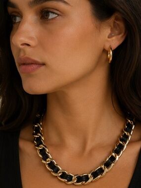 Chunky Black & Gold Chain Link Necklace Minimal Luxe Statement